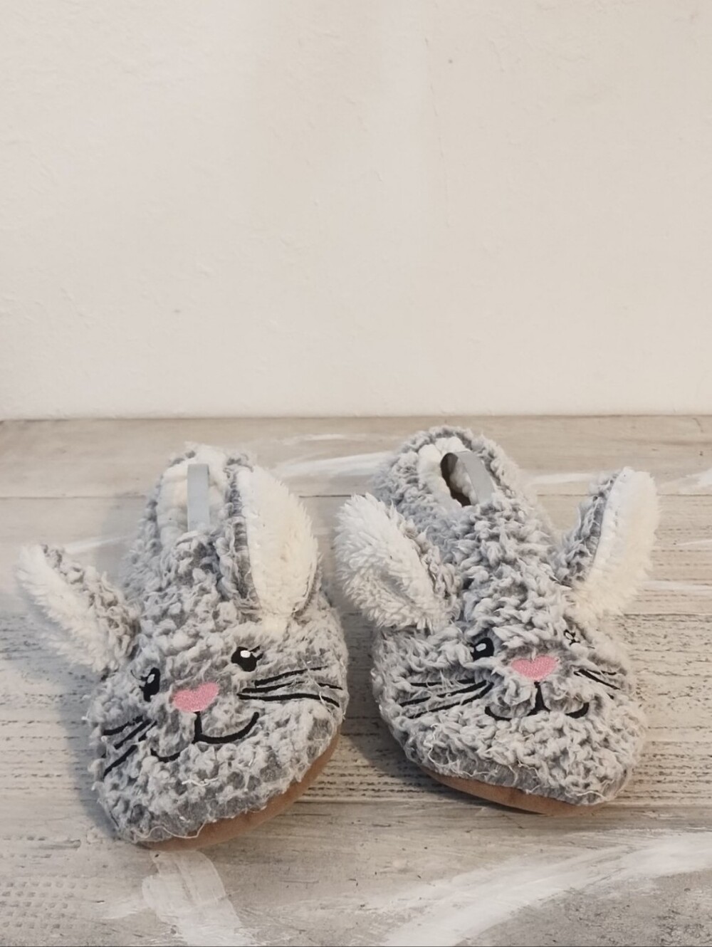 Gray bunny slippers with pink nose and ears women size 9.5-10.5